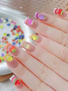 100pcs Spring & Summer Mini Fruit Shaped Nail Art Decorations, Korean & Japanese DIY Style, Including Cherry, Strawberry, Banana, Pineapple And More Assorted Shapes And Designs, Nail Supplies, Nail Jewelry, Nail Gems Included Nails - Multicolor - View 6