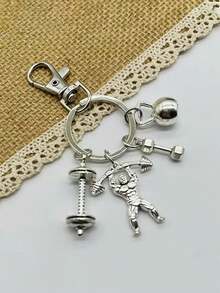 1pc Gym Gift Keychain Pendant, Barbell & Dumbbell Keyring, Men's Keychain Accessory - Multicolor - View 2