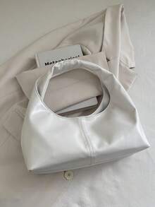 1 chiếc túi xách tay kiểu dáng vintage bằng da PU mềm mại, có khóa cài, màu trơn, kiểu dáng túi bánh bao, túi đeo vai thời trang phối màu tương phản, tạo cảm giác thoải mái, dung tích lớn, phù hợp cho công sở, kinh doanh, hẹn hò, mua sắm, du lịch, làm quà tặng cho bạn gái/bạn thân, sử dụng hàng ngày cho nữ giới. - trắng - Xem 9