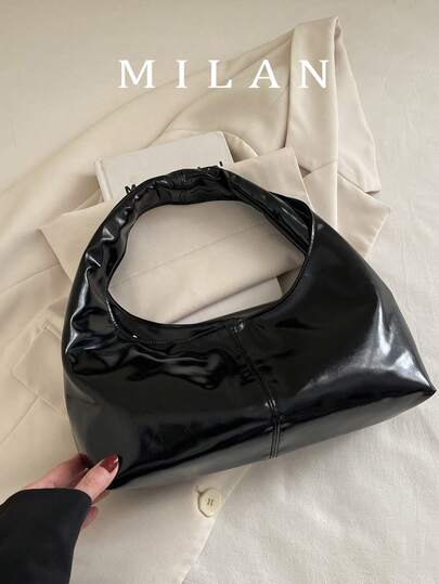 1pc Quilted Snap Closure PU Solid Color Vintage Soft Leather Dumpling Bag, New Fashion Contrast Color Underarm Bag, Relaxed Crescent Moon Bag, Large Capacity Commute Casual Shoulder Bag, Suitable For Office, Business, Dating, Shopping, Traveling, Gift For Girlfriend Or Best Friend, Daily Use For Women