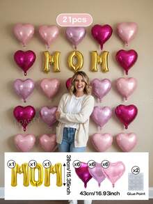 Bộ 9/21 bóng bay trang trí Ngày của Mẹ, bóng bay chữ "MOM" màu vàng/vàng hồng/đỏ tía/kem kích thước 16 inch, bóng bay hình trái tim màu hồng nhạt/bạc/kem/tím nhạt/tím đậm/hồng kích thước 18 inch, thích hợp trang trí sinh nhật vợ, sinh nhật mẹ. - Xem 4
