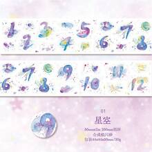 Laser Cut Shiny Decorative Tape With Numbers, Starry Sky & Cloud Series Decorative Materials, Synthetic Paper Shiny Laser Cut Washi Tape For Scrapbooking DIY Stickers - D - View 6