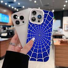 Diseño de telaraña sobre fondo azul con diseño de panal. Esta elegante funda es compatible con Samsung, Apple, VIVO, OPPO, , Transsion, ,  y Honor. Fabricada en silicona TPU, ofrece protección contra golpes y caídas, además de una sensación superior. Es un regalo ideal para familiares, amigos y seres queridos, y la opción perfecta para San Valentín y Año Nuevo. - Plateado - Ver 1