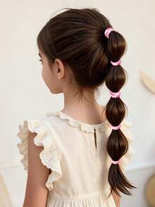 10pcs/30pcs New Pink & White Heart Bow Print Hair Scrunchies, High Elasticity No-Damage Hair Ties, Suitable For Daily Hairstyle - Multicolor - View 4