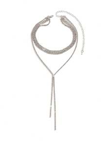 1件银色/金色多层流苏项链，水钻吊坠项链，适合女性，适合婚礼、派对、情人节送给女友或闺蜜的礼物，也适合送给母亲，母亲节礼物 - Necklace - 查看 6