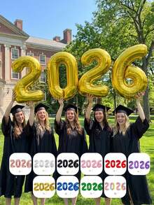 4个/套 32英寸“2026”数字字母铝箔气球，颜色包括金色、黑色、海军蓝、红色、粉色、绿色、银色、玫瑰金、紫色，适用于2026毕业派对、周年庆典、新年气球、毕业装饰 - 查看 1