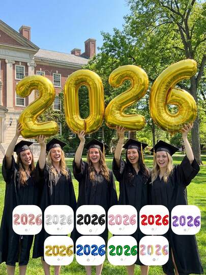 4pcs/Set 32" "2026" Number & Letter Foil Balloons, 2026 In Gold, Black, Navy, Red, Pink, Green, Silver, Rose Gold, Purple, Graduation 2026 Party, Anniversary Celebration, New Year Balloons, Graduation Decorations