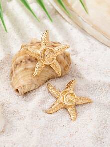 1对几何时尚字母耳钉，适合日常佩戴 - 金色 - 查看 3