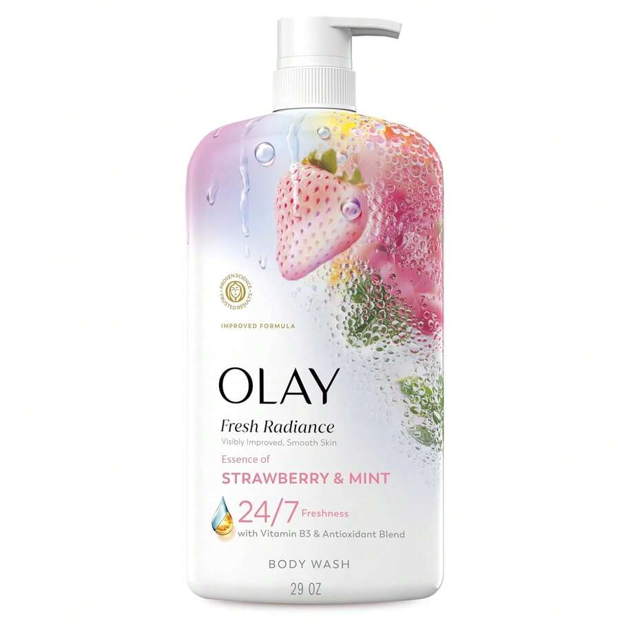 Olay Body Wash For Women, Fresh Radiance, 24/7 Skin-Loving Freshness, Visibly Radiant, Plant Based Cleansers, Vitamin B3 & Antioxidant Blend, For All Skin Types, Strawberry & Mint Scent, 29 Fl Oz - 草莓薄荷 - 查看 1