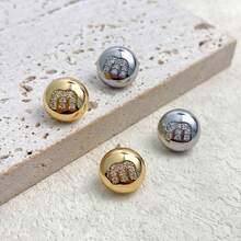 极简奢华镀铜镶嵌字母耳环，经典百搭耳环 - M 豆豆 - 查看 2