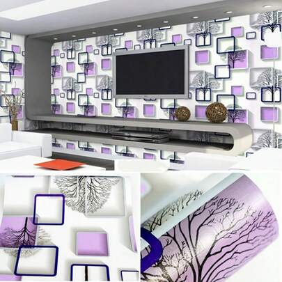 Purple Geometric Peel And Stick Wallpaper, Easy To Apply And Remove, Washable Wall Decals, Suitable For Home And Commercial DIY Decor, Kitchen, Bedroom, Bathroom, Random Pattern Matching, Industrial Purple Brick Design