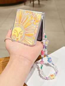 花朵图案单件装时尚哑光PC材质简约可爱向日葵元素折叠手机壳，搭配同色手链，可有效保护手机并防止跌落：适用于三星Galaxy Zflip 3/Zflip 4/Zflip 5/Zflip 6/Zflip 7/ Find N3 Flip/ Razr 50 Ultra/ Razr 60 Ultra/ Razr 60/ Razr 50/小米MIX Flip/Galaxy Z Flip7 FE - 透明黃 - 查看 6