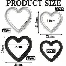 8Pcs Heart Shaped Keychain Clip Zinc Alloy Carabiner Cute Cool Spring Snap Clasp Hook Handbag Accessories Key Ring Camping Hiking Fishing Traveling - B - 查看 2