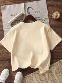 Teen Girl Casual Funny Print Round Neck Short Sleeve T-Shirt, Summer Top - Apricot - View 4