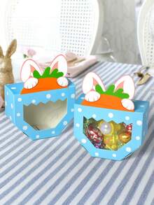 10pcs/1pc Creative Rabbit Peeking Carrot Transparent Window Gift Box, 3D Rabbit Ear Design Atmosphere, Transparent Window For Easy Display, Thick White Cardboard Material, Birthday Party Favors, Mini Size Compact And Exquisite, Suitable For Chocolates, Candies, Small Toys, Jewelry, Bath Bombs, Baked Goods Packaging, Multi-Scenario Gift Box - Rabbit Ears With Blue Polka Dots - View 6
