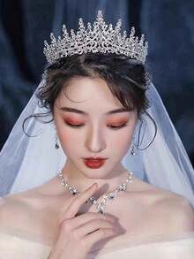 1件欧美风格公主3D皇冠，奢华水钻新娘发饰头饰 - 4230 銀色 - 查看 4