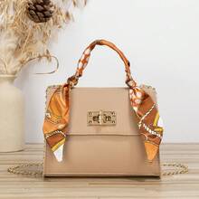 Túi xách nữ dáng vuông nhỏ, họa tiết kẻ caro jacquard, phong cách đường phố thường ngày, có thể trang trí thêm khăn quàng cổ. - Màu be - Xem 6