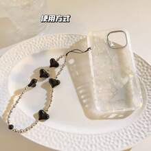 1条银/黑色金属珠心形手机挂绳，INS风手机带，钥匙扣，包包挂饰 - 黑色 - 查看 4