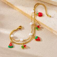 1条新鲜水果造型简约不锈钢男士手链，不褪色 - 草莓 - 查看 4