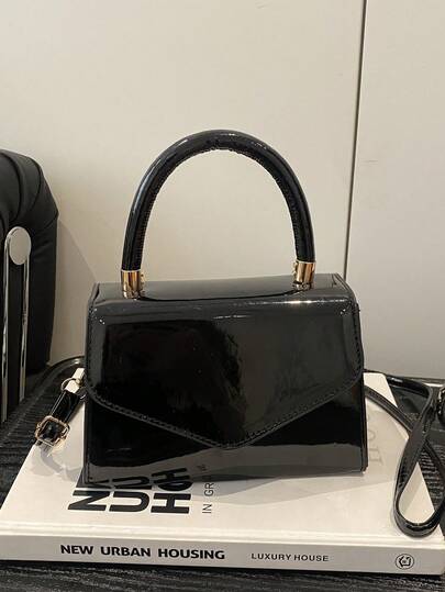 1pc Girls' Solid Color PU Flap Closure Fashion Handbag, Suitable For Spring/Summer Daily Use