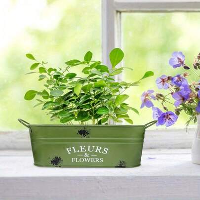 This Cast Iron Oval Double-Ear Horseshoe-Shaped Planter Is Perfect For Growing Succulents On A Home Balcony, Providing Creative Storage And Decoration. This Vintage-Style Metal Planter Seamlessly Blends Rustic Charm And Practical Design, Adding Timeless French Countryside Aesthetics To Any Indoor Or Outdoor Space.