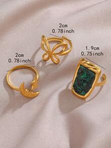 3pcs Set 18K Gold Plated Moon, Star, Cross & Geometric Open Rings, Suitable For Women's Daily Wear, Jewelry Gift - Gold - View 7