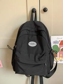 Mini Corduroy Solid Color Backpack - Black - View 2
