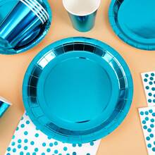 Peacock Blue Disposable Plates, Napkins, Cups - 10 Guest Party Supplies Set, Disposable Paper Plates Suitable For Birthday, Wedding, Theme Party, Family Picnic - Style 3 - View 5