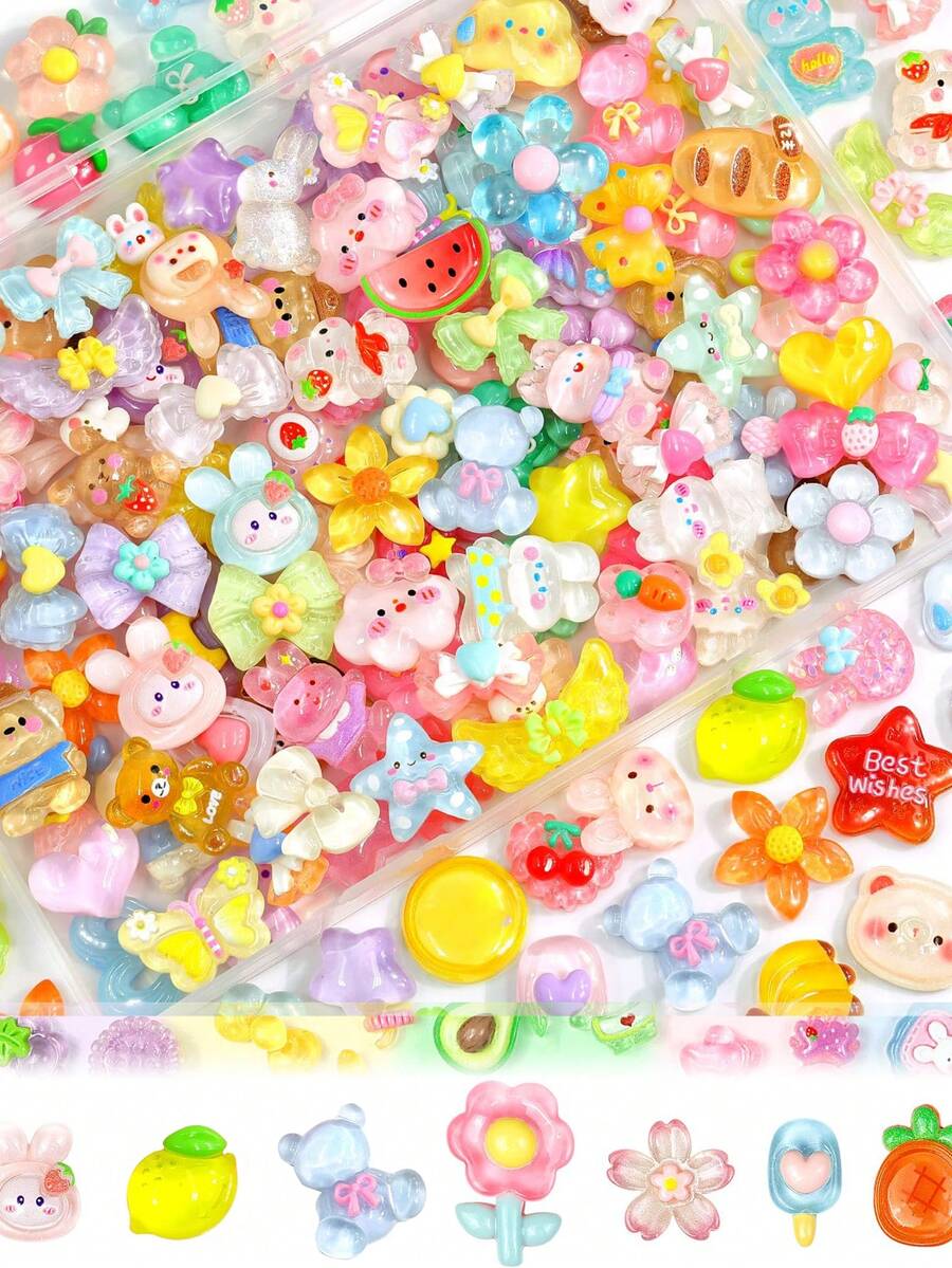 10/30/70pcs Cute Slime Decoration Set - Japanese Style Resin Flat Decorative Pieces, Suitable For Crafts, Mini Decorative Phone Cases, Scrapbooking And DIY Decoration (Multi-Color) - Kawaii Mix Style - View 1