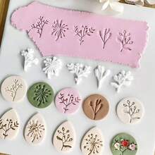 5pcs Flower & Leaf Polymer Clay Stamp Molds, Flower Polymer Clay Cutters And Soft Clay Cutters, Suitable For DIY Jewelry Making And Clay Crafts - White - View 6