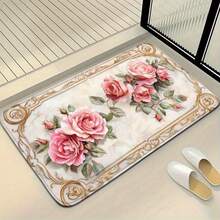 3pcs Mother'S Day Pink Rose Pattern Bathroom Mat Set With Toilet Seat Cover And U-Shaped Foot Mat - Nhiều màu - Xem 5