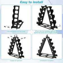 Soporte para mancuernas (mancuernas no incluidas), soporte metálico en forma de A para mancuernas con asa, organizador de almacenamiento de pesas multinivel para mancuernas, soporte/estante compacto para pesas en forma de árbol, perfecto para gimnasio en casa para mujeres. - Negro - - Ver 7