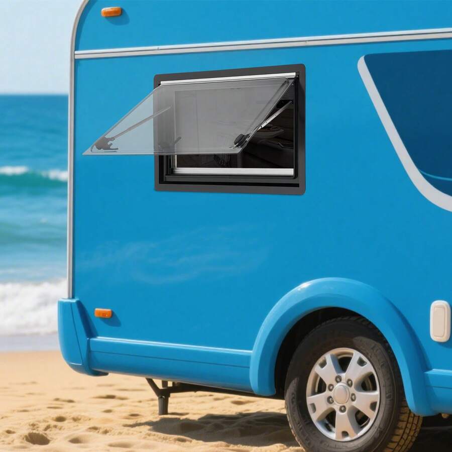 SHIOUCY 35.43*19.69" Ventilation Window 70° Angle Adjustable With Sunshade Insect Screen For RV Camper Trailer - Black - View 1