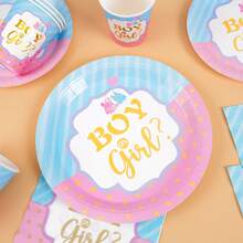 1 Set Gender Reveal Disposable Plates, Napkins, Cups, One-Time Party Supplies Suitable For 10 Guests, Disposable Paper Plates Party Tableware For Birthday, Wedding, Theme Party, Family Picnic - Style 2 - View 5