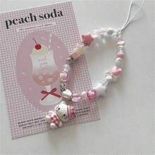 1pc Fashionable And Cute Three-Dimensional Cat Bead Mobile Phone Hanging Chain Ins Short Wristband Hanging Decoration CCD Camera Versatile Hanging Decoration Rope Random Style, New Year's Gift, Valentine's Day Gift, Easter Gift - Multicolor - View 5