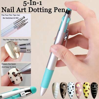 Bolígrafo de punteado de uñas, bolígrafo de punteado de uñas de cinco en uno, bolígrafo de presión profesional para uñas, controla con precisión los patrones franceses, con forma de corazón y con forma de garra - Herramientas de arte y pedicura de uñas para salón de belleza y hogar, herramientas DIY de uñas multifuncionales, adecuadas para técnicos de uñas y principiantes, bolígrafo de punteado de uñas preciso, utilizado para puntear, perfilar, dibujar flores, aplicar polvo espejo y crear arte de uñas 3D, adecuado para técnicos de uñas