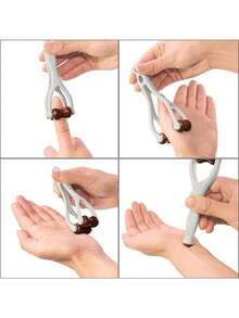 手指按摩器，手部按摩器，缓解腕管综合征。双面硬木按摩滚轮工具，可改善血液循环，缓解手指肌腱炎和手部疲劳。 - 多色 - 查看 3