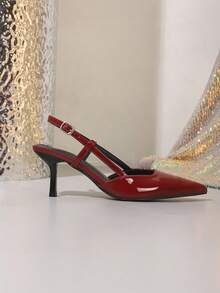 Women's Pointed Toe Strap High Heel Sandals, Lacquered Stiletto Heel, Elegant Summer Shoes - Burgundy - View 6