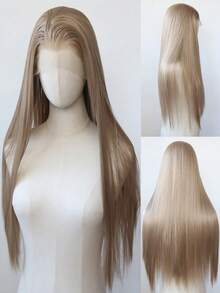 Unisex Adult Synthetic Lace Front Wig, 13x3 - Pre-Plucked, Heat Resistant Fiber, Long Straight Hair Basic Style, 180% Density, Available In Honey Blonde, Chocolate Brown, Platinum Blonde - Multicolor - View 3