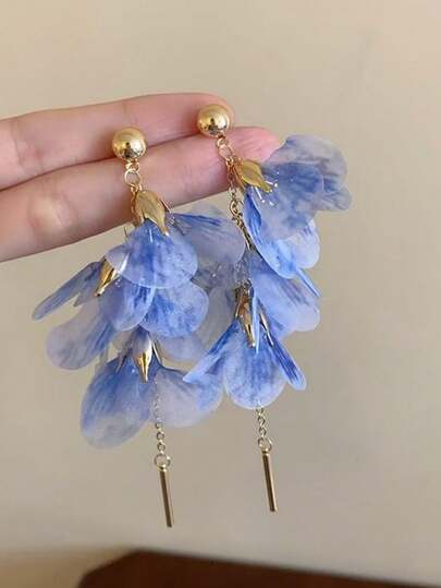 1 Pair Exaggerated Floral Mesh Earrings, Niche Design Earrings With Ethereal Forest Vibe, Summer