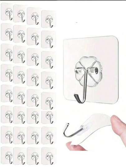 1/10/20/30个装亚克力粘性墙钩，不锈钢多功能悬挂式收纳架，适用于家庭、厨房、浴室、卧室、办公室 - 强力粘性，无痕，易于安装
