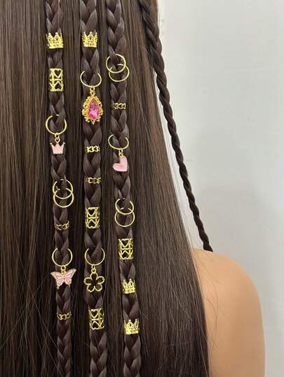 45 piezas Accesorios para el cabello de niña con colgante de corazón tejido, Clips para el cabello con corona de mariposa de corazón rosa, Scrunchies para el cabello con corazón del Día de San Patricio