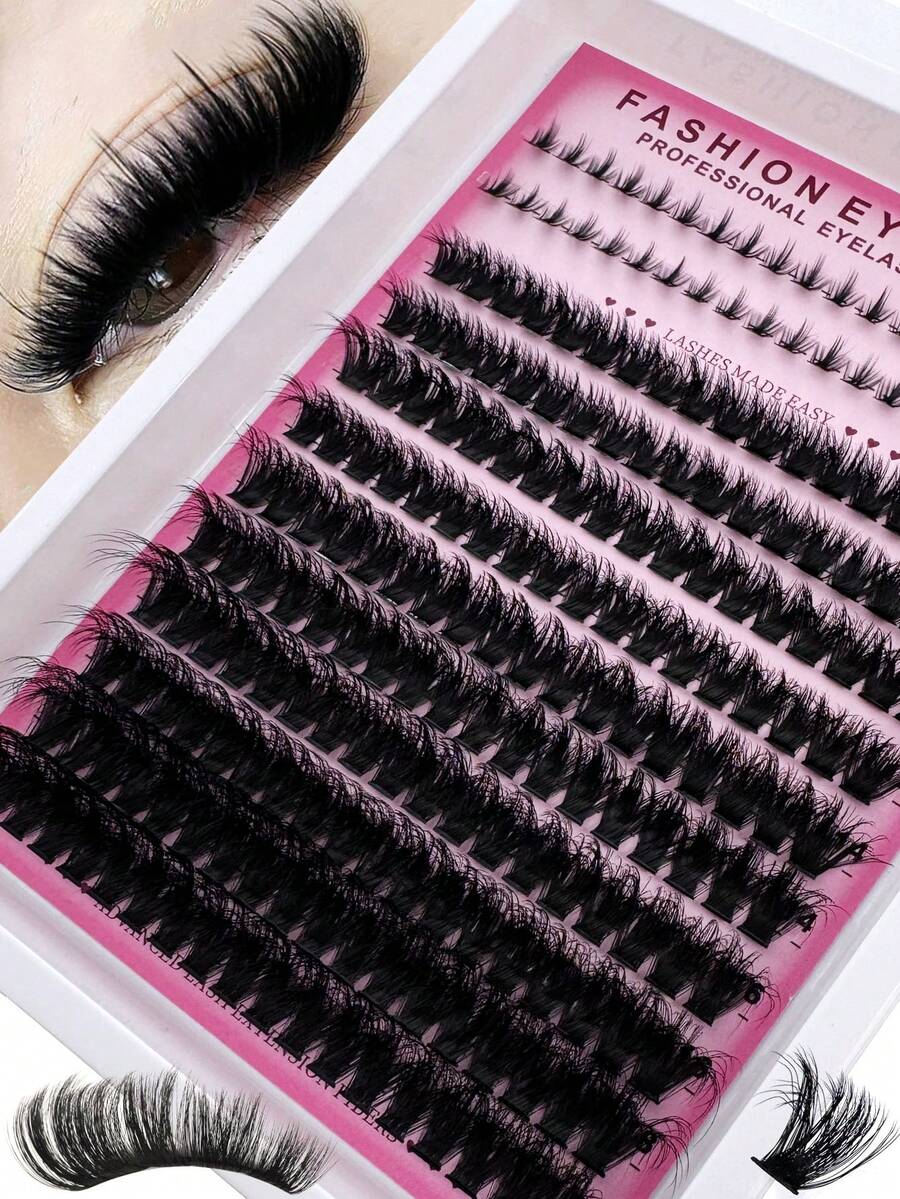 100D Long Eyelashes And Lower Lashes, 6-18mm Length, DD Curl, 218pcs/Set, Thick Individual Lashes, DIY Eyelash Extension, Cartoon Style, Mink Material, Suitable For Various Makeup Looks, Reusable, Applicable For Daily Makeup, Cosplay, Daily Life, Wedding, Date, Party, Music Festival, Halloween, Christmas And Other Occasions - DD - 查看 1