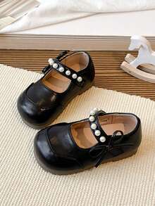 1 Pair Black Bow Cute Fashionable Pearl Design Soft Bottom Non-Slip Flat Children/Baby Shoes, Suitable For Spring, Summer, Autumn And Winter - Black - View 6