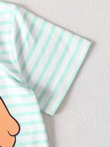 Paw Patrol Bộ đồ  2 món cho bé gái, gồm áo thun ngắn tay cổ tròn màu xanh sọc in hình chú chó hoạt hình và quần short, đồ ngủ mặc nhà cho trẻ em, thích hợp cho mặc hàng ngày, đi chơi, nghỉ lễ, làm quà tặng. - Màu xanh nhạt - Xem 4