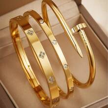 Elegante brazalete de lujo minimalista con trébol, brazalete de acero de titanio para mujer, para comercio transfronterizo - pulsera de trébol de cuatro hojas - Ver 2