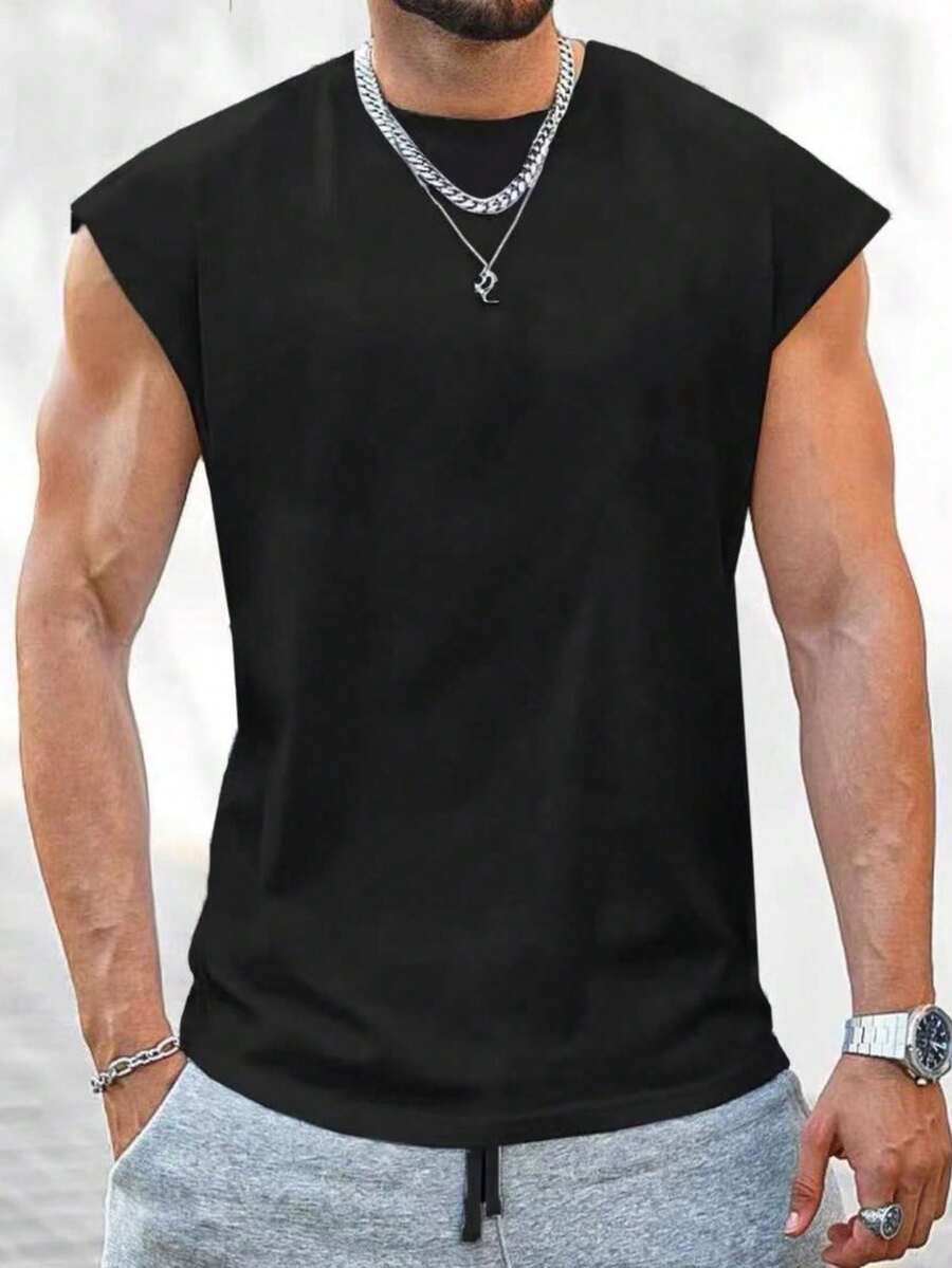 GRDR Men's Classic Solid Color Sleeveless Crew Neck Tank Top, Suitable For Sports, Fitness And Daily Wear In Summer - Black - View 1