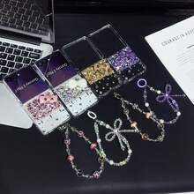 Bow-Knot 1pc Women's Foldable Phone Case, Bow Decor, Simple Rhinestone, With Matching Lanyard, Popular, Cute, Transparent Style, Thin, Lightweight, TPU Transparent Case Compatible With Samsung Galaxy Z Flip7, Galaxy Z Flip7 FE, Galaxy Z Flip6, Galaxy Z Flip5, Galaxy Z Fold7, Z Fold6, Z Fold5, Z Fold4, Purple, Champagne, Pink - Multicolor - View 8