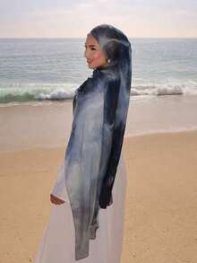 1pc Women Hijab Bohemian Style Watercolor Print Headscarf,-Scarf, Elegant Multi-Purpose Shawl Everyday Use Headband Abaya Dress CN0J - 藍色 - 查看 7