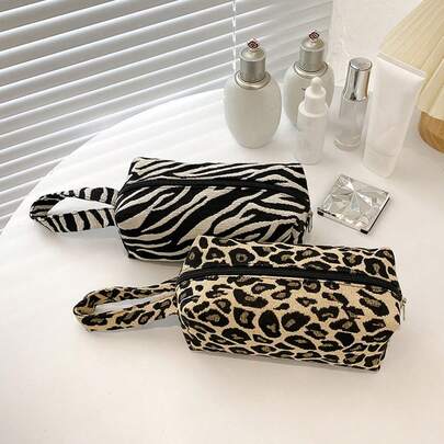 1PC 2026 New Zebra And Leopard Print High-Value Makeup Bag, Versatile Large Capacity Storage Bag, Portable Travel Handbag/Pencil Case